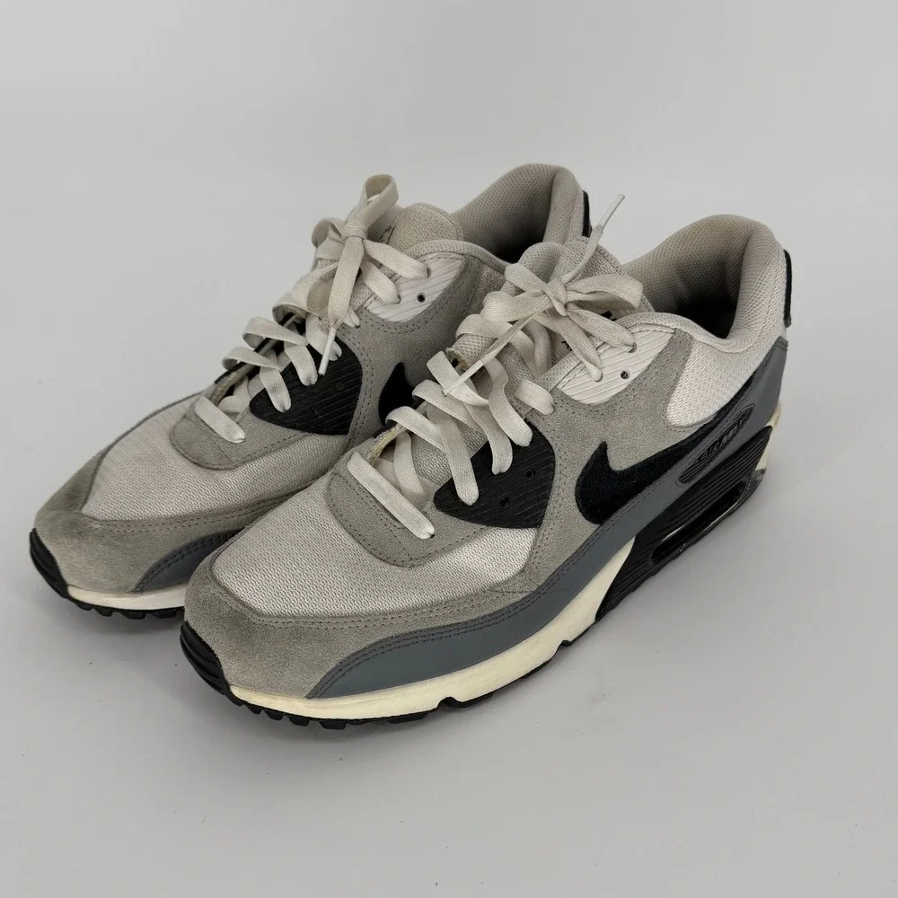 Nike Air Max 90 Mens Grey Black White Suede Mesh Sneakers CN8490-002